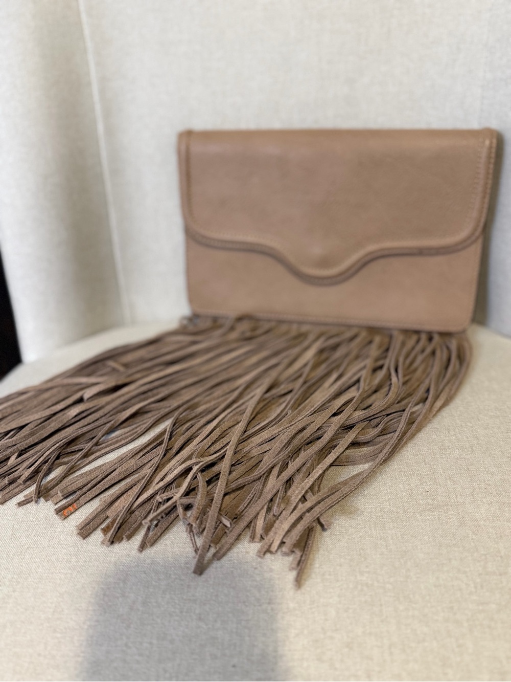 Express Taupe Fringe Clutch Wristlet